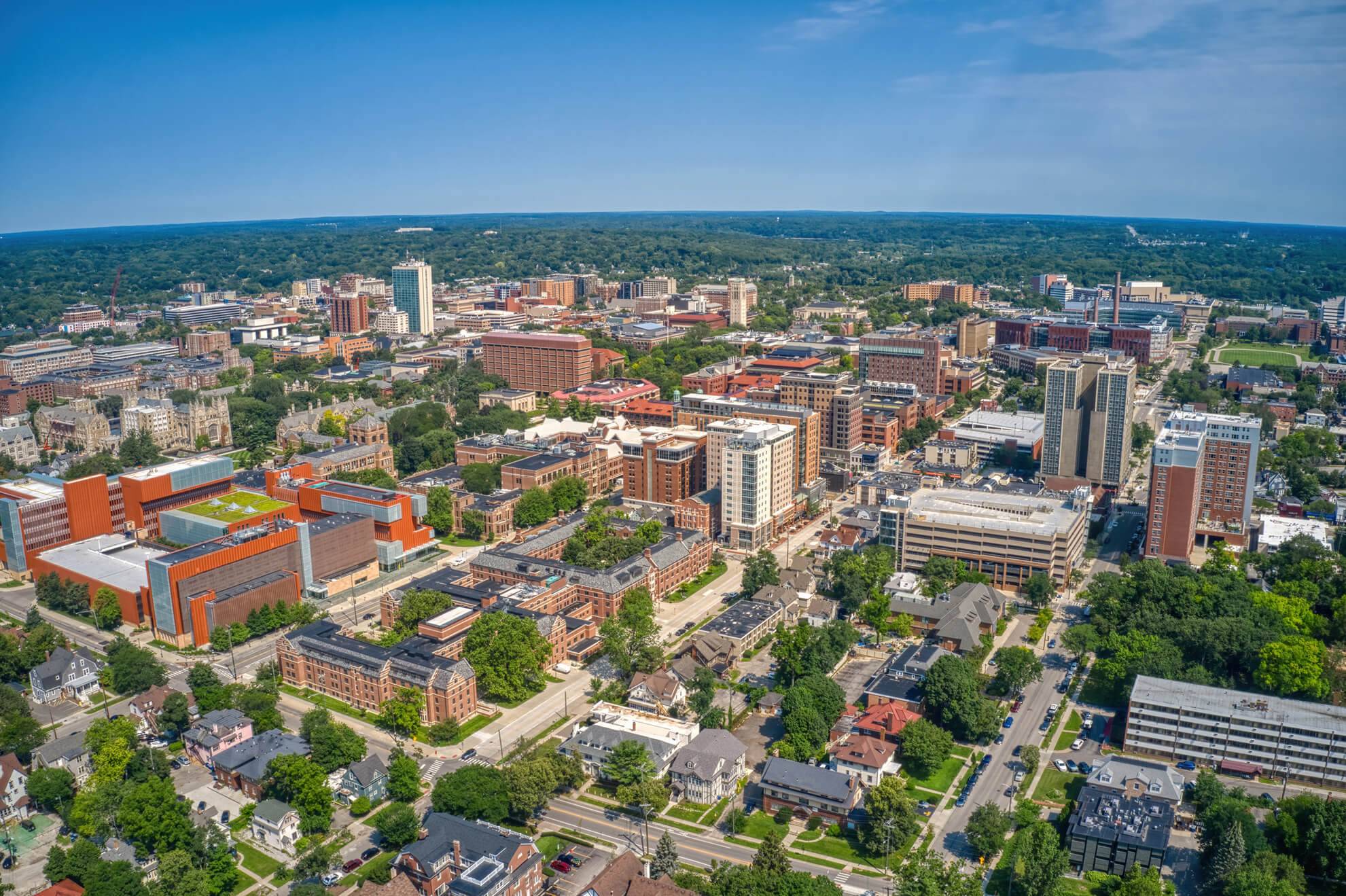 aerial view of ann arbor in southeast michigan